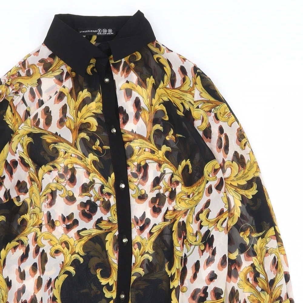 Atmosphere Womens Yellow Geometric Polyester Basic Button-Up Size 6 Collared