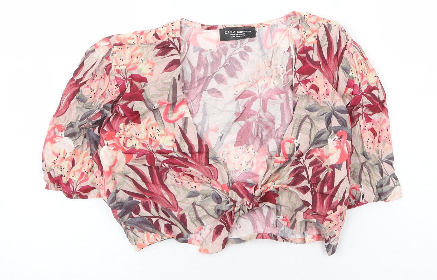 Zara Womens Pink Floral Viscose Basic Blouse Size S V-Neck