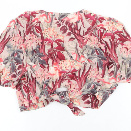 Zara Womens Pink Floral Viscose Basic Blouse Size S V-Neck