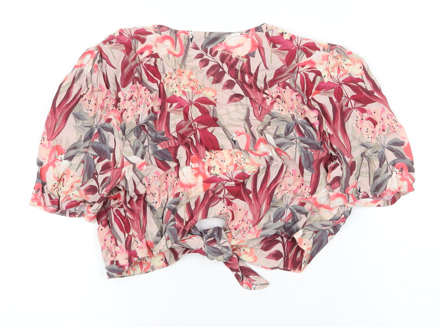 Zara Womens Pink Floral Viscose Basic Blouse Size S V-Neck