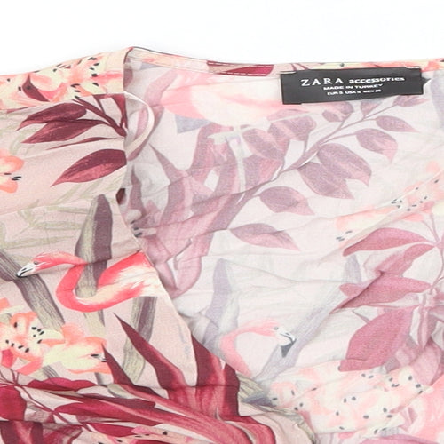 Zara Womens Pink Floral Viscose Basic Blouse Size S V-Neck