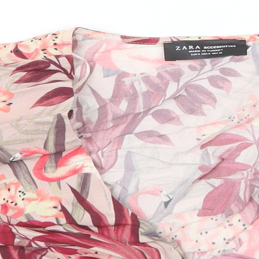 Zara Womens Pink Floral Viscose Basic Blouse Size S V-Neck