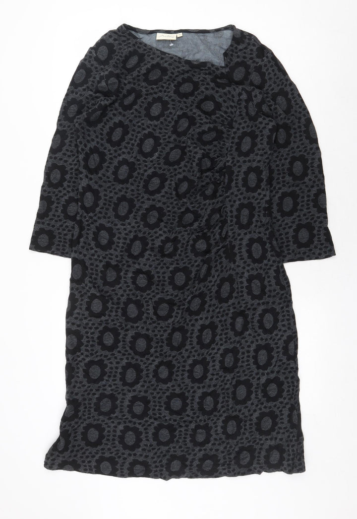 Adini Womens Grey Geometric Cotton Shift Size M Boat Neck Pullover