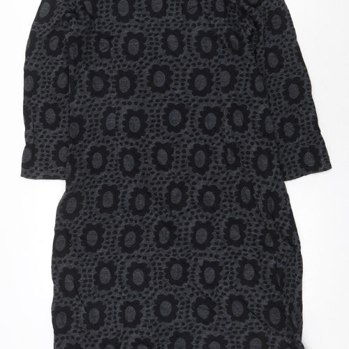 Adini Womens Grey Geometric Cotton Shift Size M Boat Neck Pullover