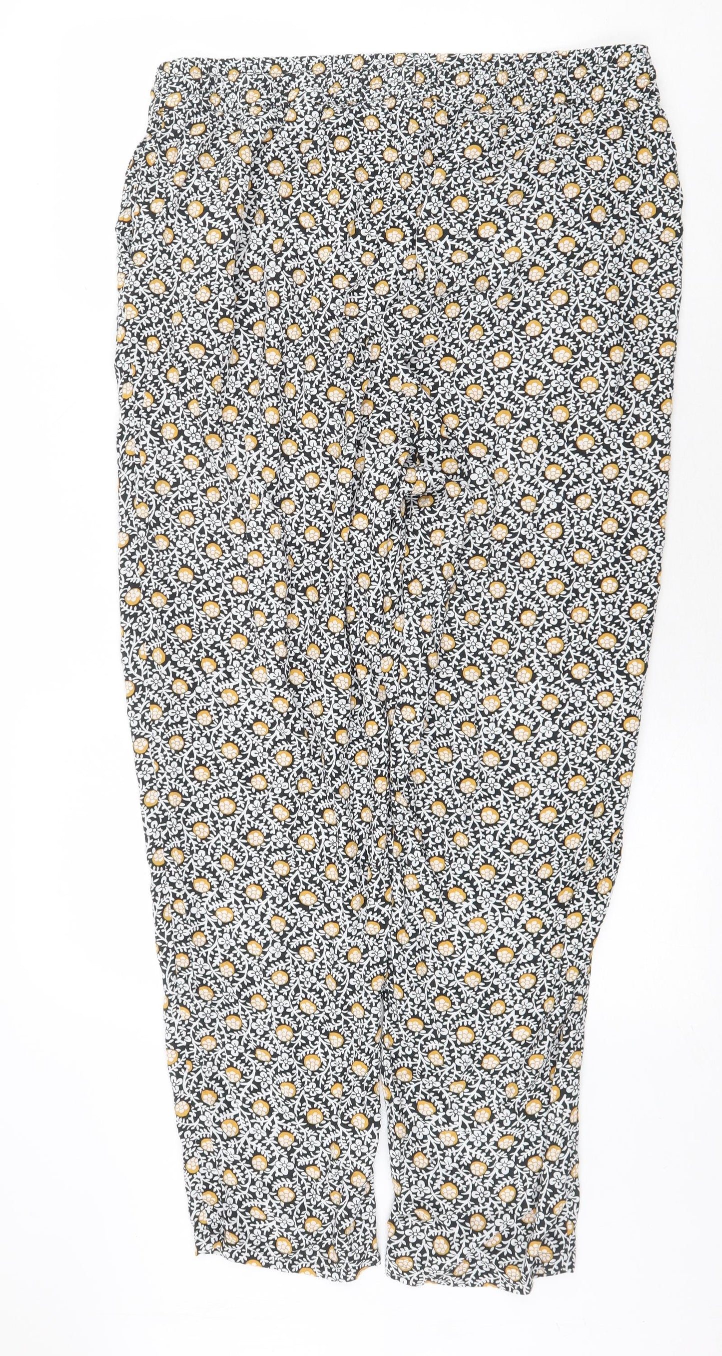 Marks and Spencer Womens Black Geometric Viscose Trousers Size 16 Regular Drawstring