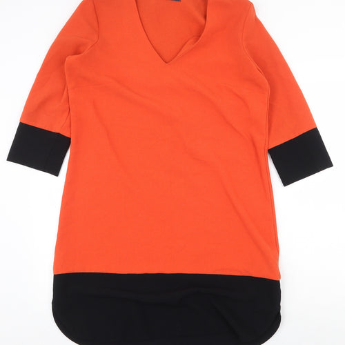 Marks and Spencer Womens Orange Colourblock Polyester Shift Size 12 V-Neck Pullover