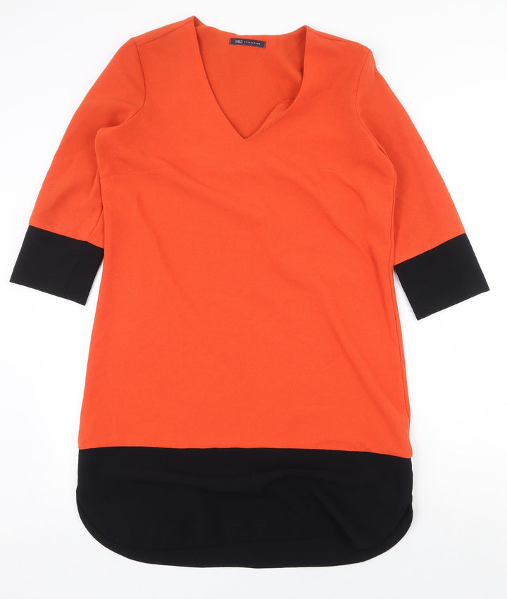 Marks and Spencer Womens Orange Colourblock Polyester Shift Size 12 V-Neck Pullover