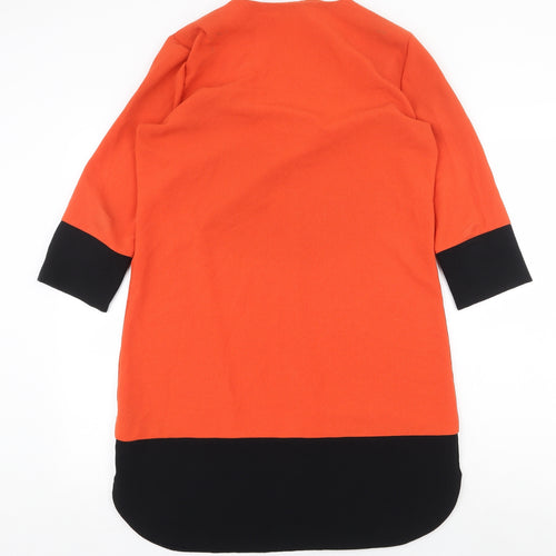 Marks and Spencer Womens Orange Colourblock Polyester Shift Size 12 V-Neck Pullover