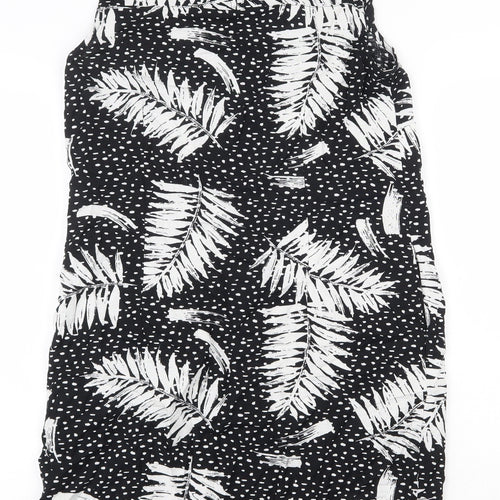 Capsule Womens Black Geometric Viscose Shift Size 10 Boat Neck Button - Leaf Pattern