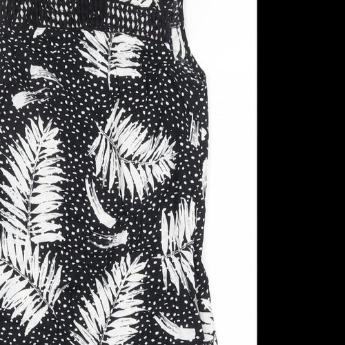 Capsule Womens Black Geometric Viscose Shift Size 10 Boat Neck Button - Leaf Pattern