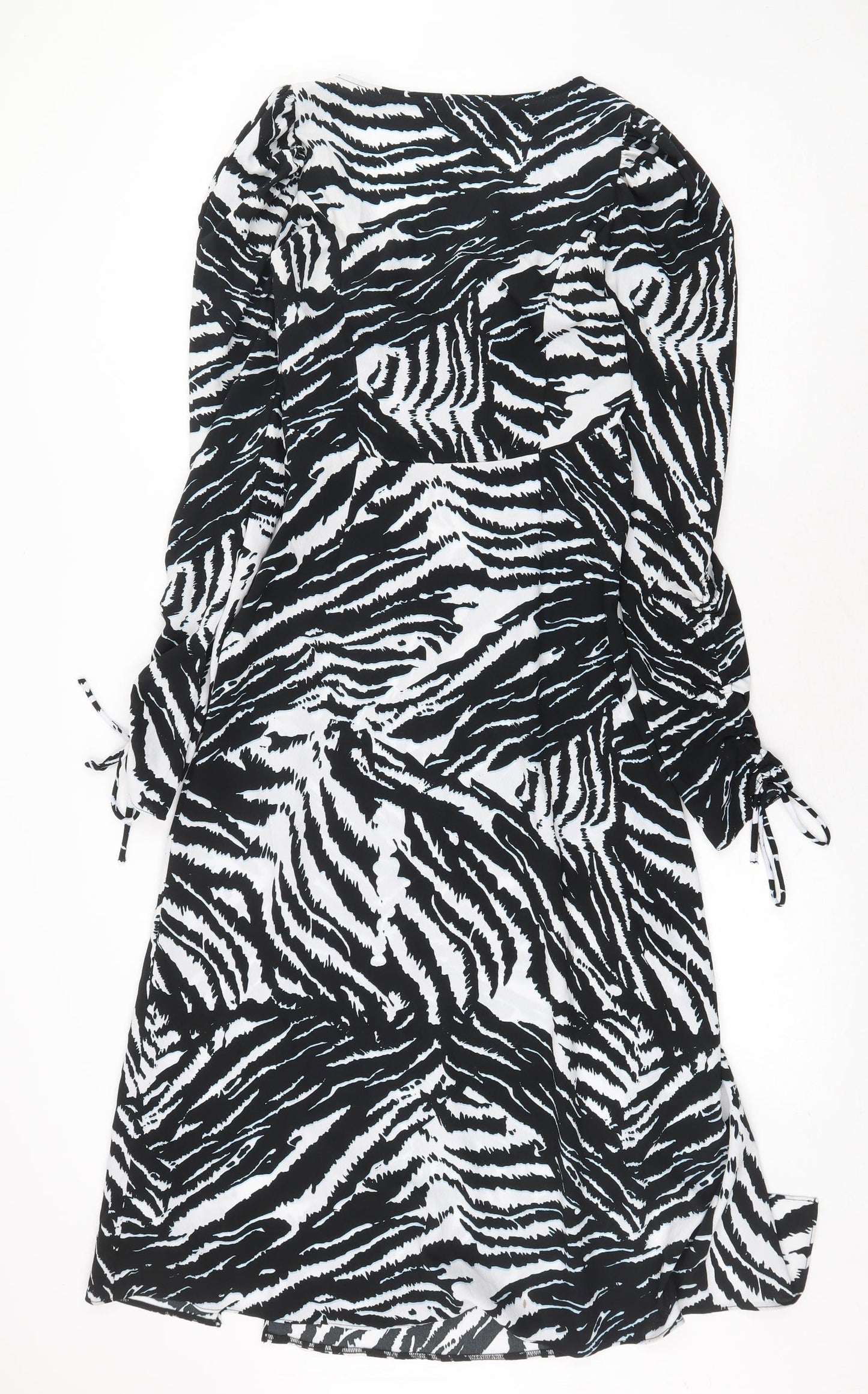 Topshop Womens Black Animal Print Polyester A-Line Size 8 V-Neck Tie - Zebra Print