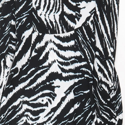Topshop Womens Black Animal Print Polyester A-Line Size 8 V-Neck Tie - Zebra Print