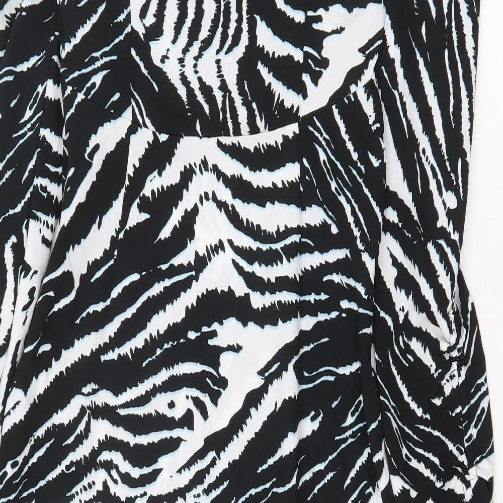 Topshop Womens Black Animal Print Polyester A-Line Size 8 V-Neck Tie - Zebra Print