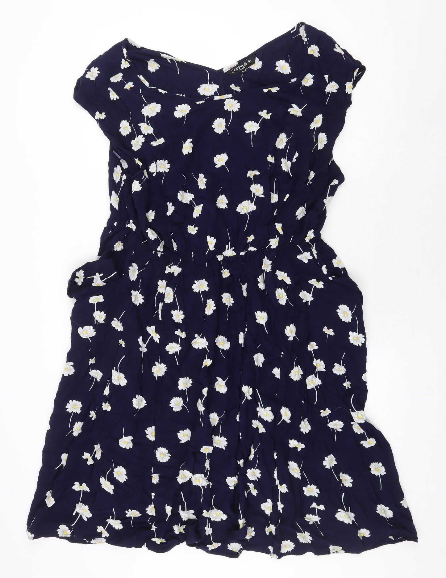 Scarlett & Jo Womens Blue Floral Viscose Fit & Flare Size 28 Boat Neck Pullover