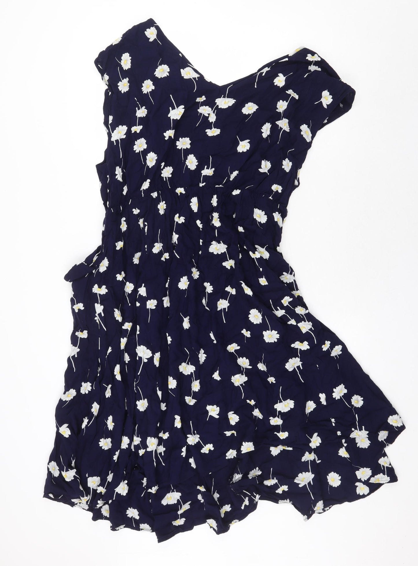 Scarlett & Jo Womens Blue Floral Viscose Fit & Flare Size 28 Boat Neck Pullover