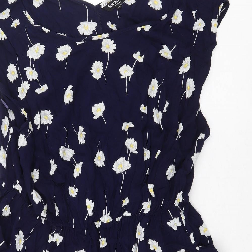 Scarlett & Jo Womens Blue Floral Viscose Fit & Flare Size 28 Boat Neck Pullover