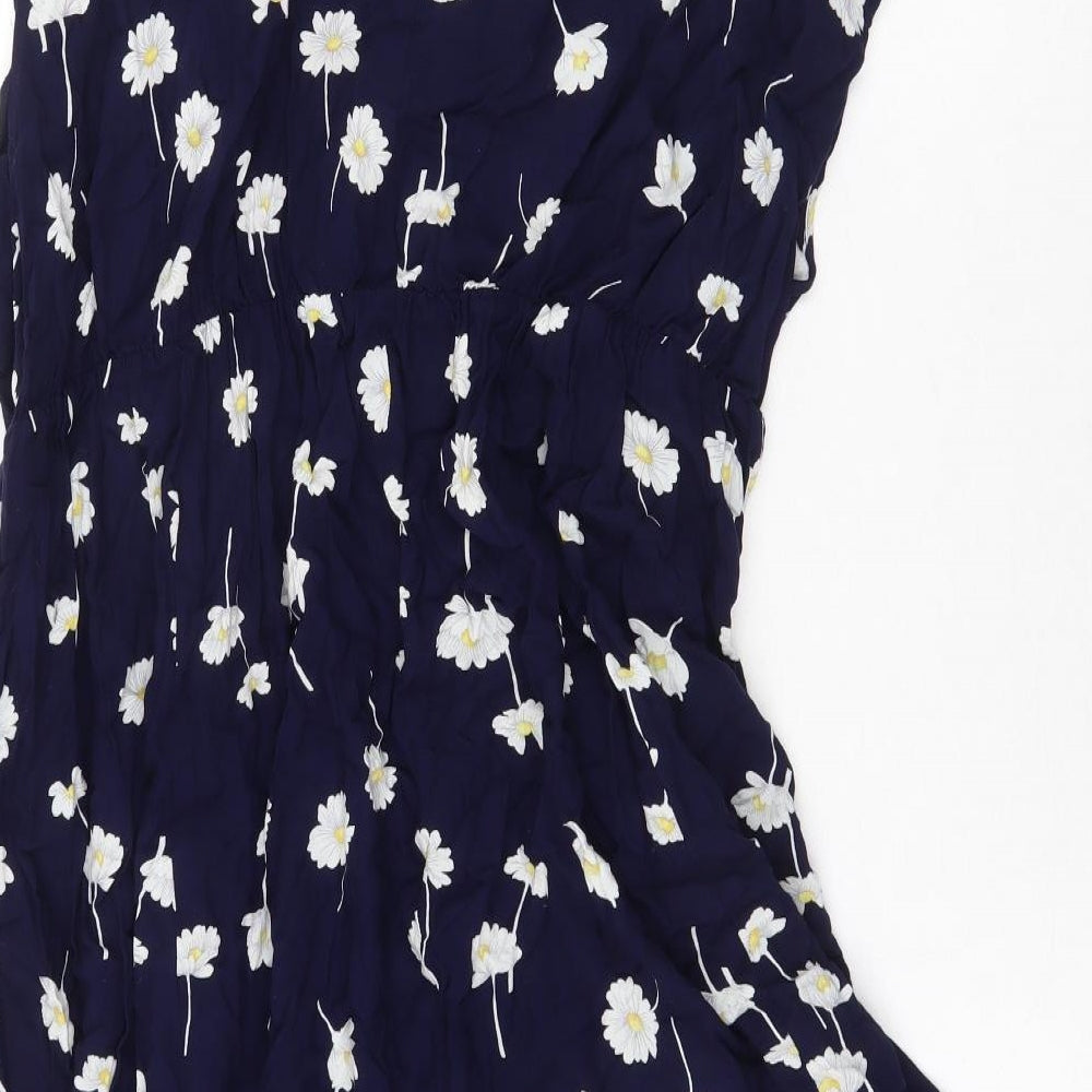 Scarlett & Jo Womens Blue Floral Viscose Fit & Flare Size 28 Boat Neck Pullover