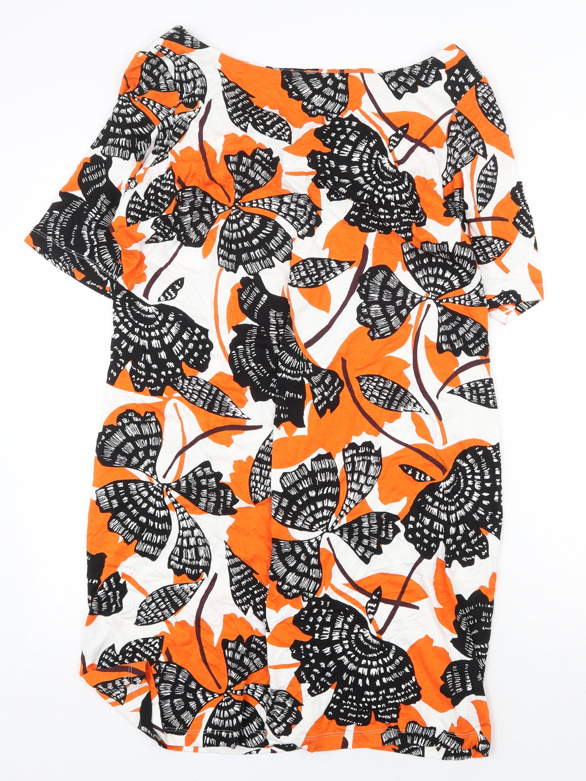 Marks and Spencer Womens Orange Geometric Viscose Shift Size 18 Boat Neck Pullover