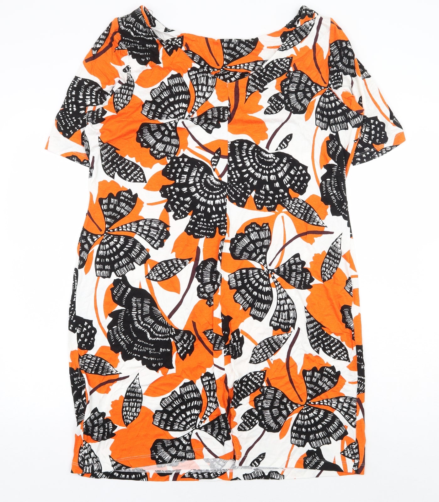 Marks and Spencer Womens Orange Geometric Viscose Shift Size 18 Boat Neck Pullover