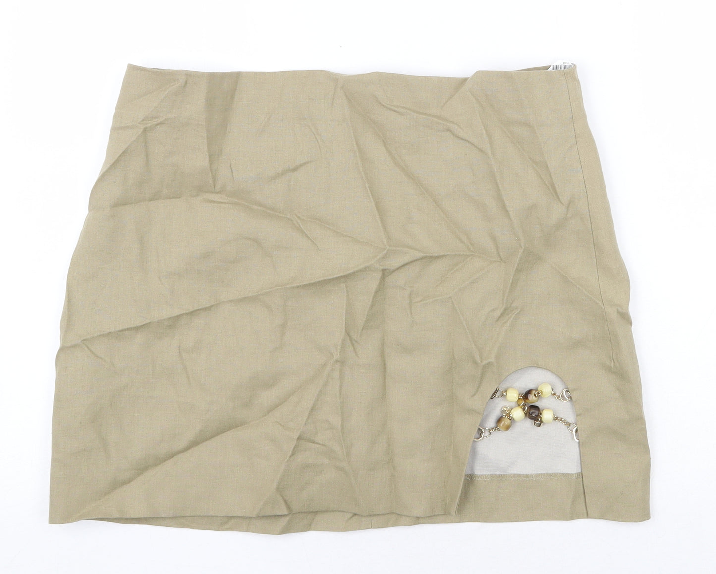 Zara Womens Green Linen Mini Skirt Size XL Zip
