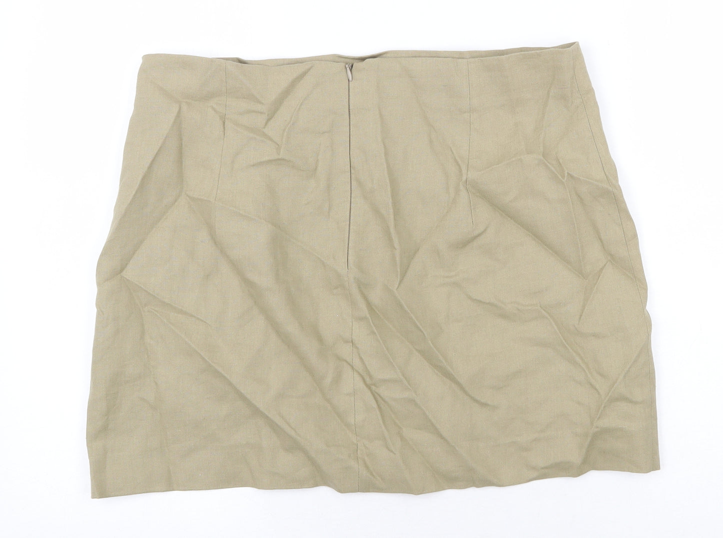 Zara Womens Green Linen Mini Skirt Size XL Zip