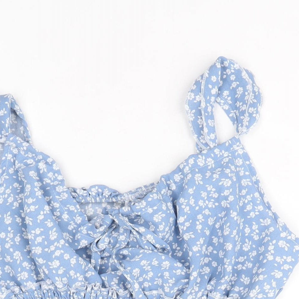 SheIn Womens Blue Floral Polyester Cropped Tank Size M Scoop Neck