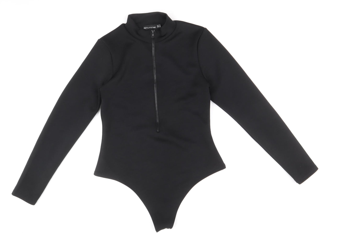 PRETTYLITTLETHING Womens Black Polyester Bodysuit One-Piece Size 12 Zip
