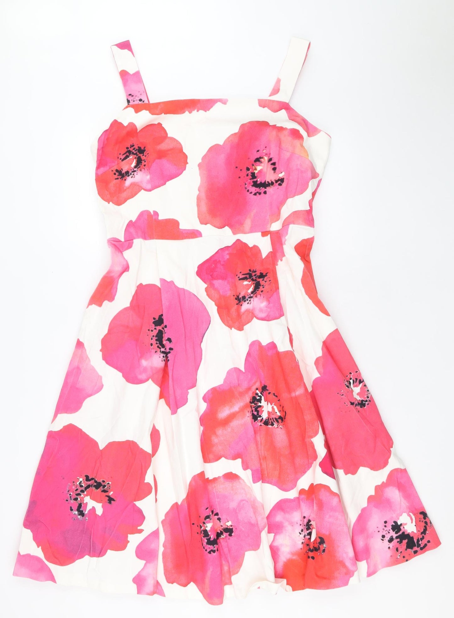 Damsel in a Dress Womens Pink Floral Cotton Trapeze & Swing Size 16 Square Neck Zip