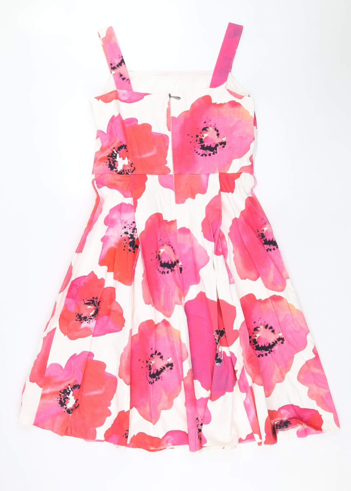 Damsel in a Dress Womens Pink Floral Cotton Trapeze & Swing Size 16 Square Neck Zip