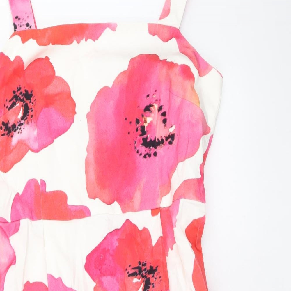 Damsel in a Dress Womens Pink Floral Cotton Trapeze & Swing Size 16 Square Neck Zip