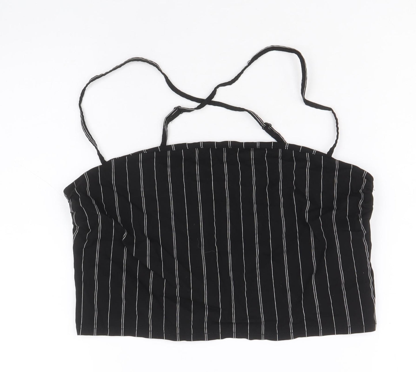 Divided by H&M Womens Black Striped Viscose Cropped Tank Size M Square Neck