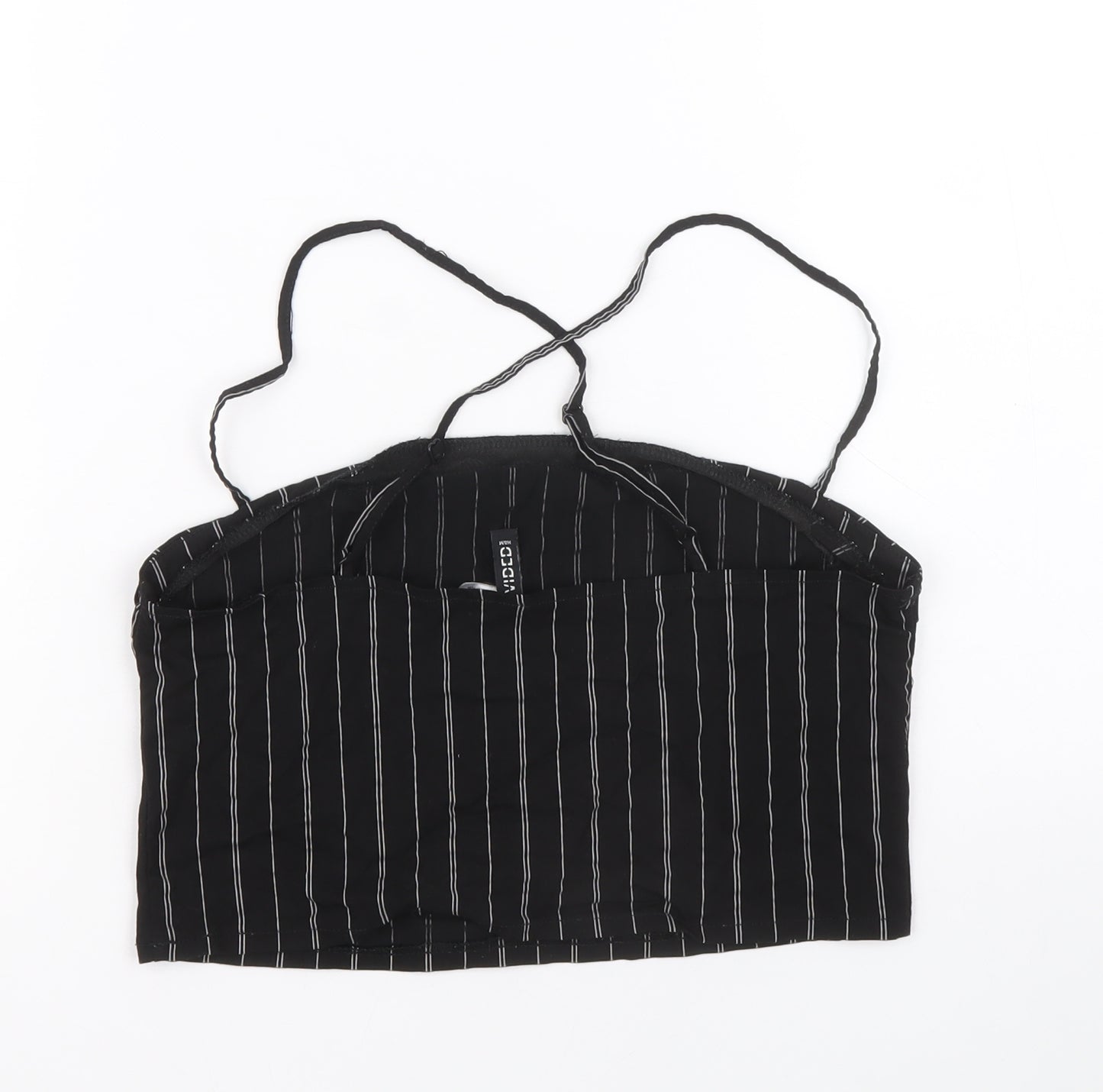 Divided by H&M Womens Black Striped Viscose Cropped Tank Size M Square Neck