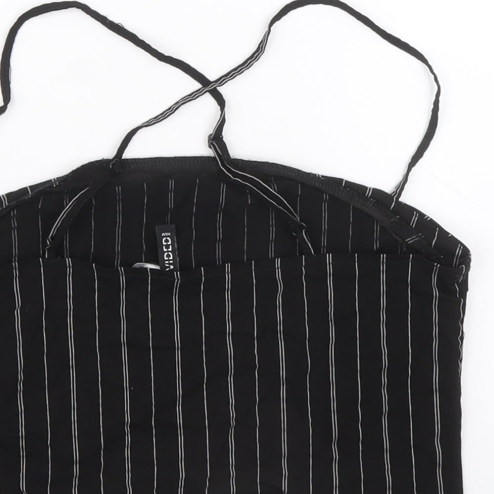 Divided by H&M Womens Black Striped Viscose Cropped Tank Size M Square Neck