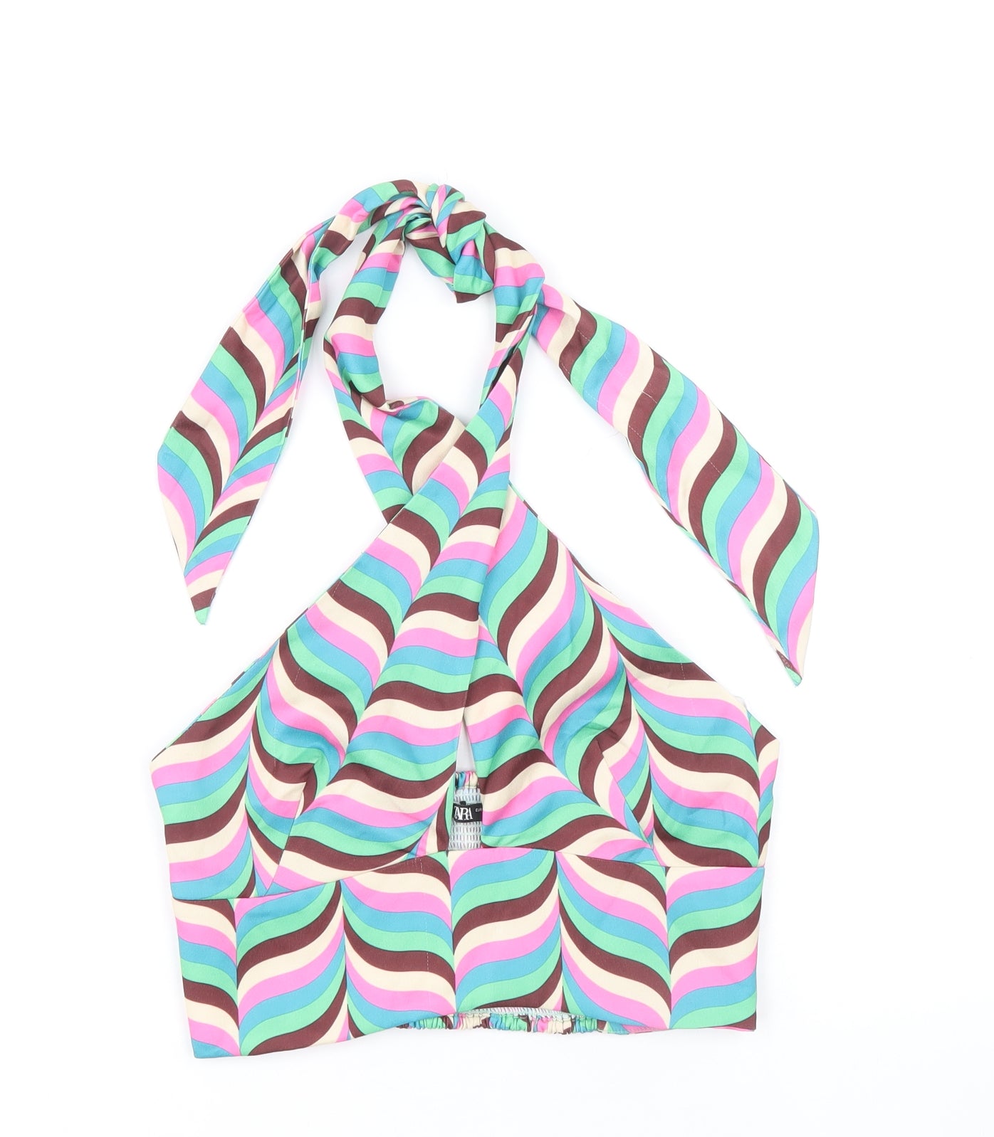 Zara Womens Multicoloured Geometric Polyester Cropped Tank Size M Halter