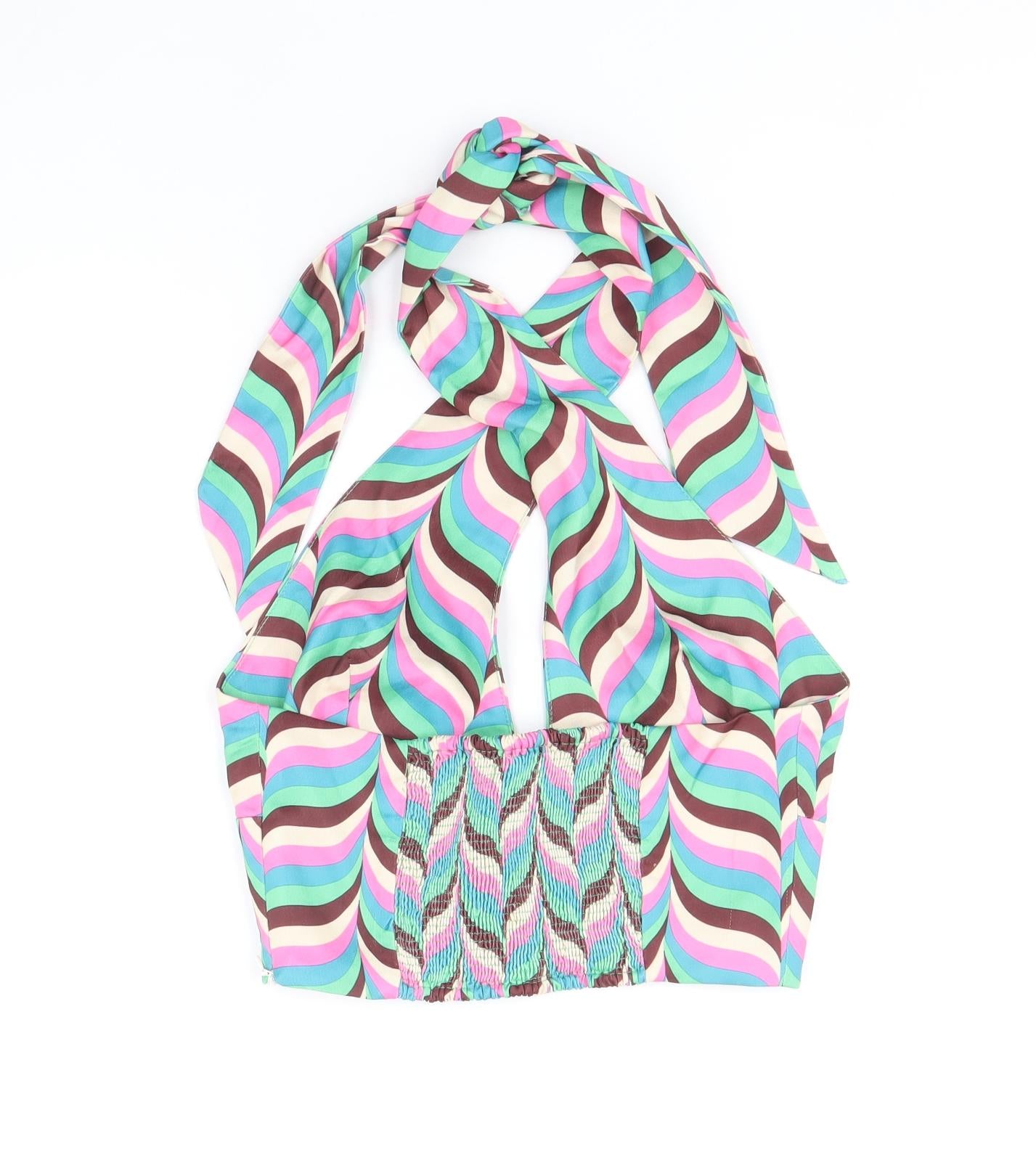 Zara Womens Multicoloured Geometric Polyester Cropped Tank Size M Halter