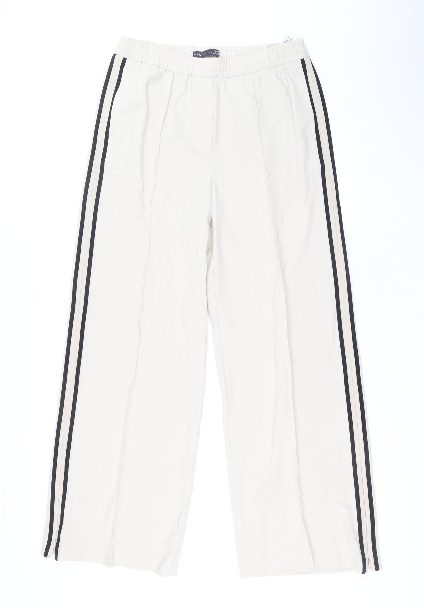 Marks and Spencer Womens Beige Polyester Trousers Size 12 Regular - Side Stripe