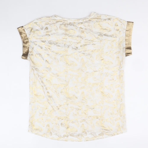 TU Womens Gold Geometric Polyester Basic T-Shirt Size 10 Round Neck - Butterfly Print