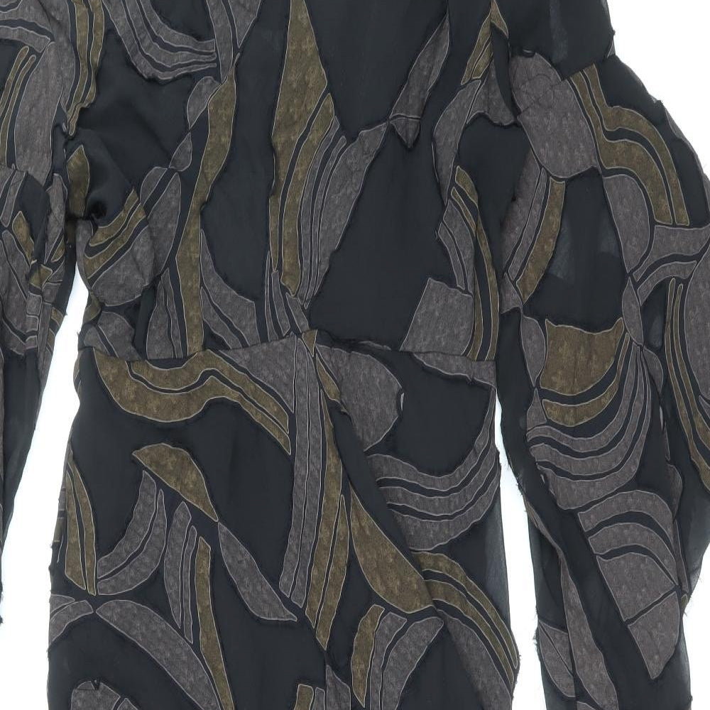 Zara Womens Brown Geometric Polyester A-Line Size M Off the Shoulder Zip