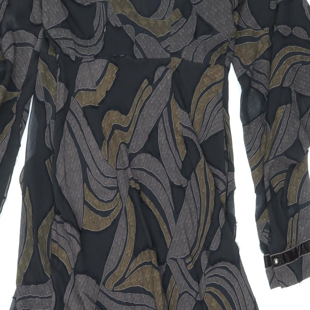Zara Womens Brown Geometric Polyester A-Line Size M Off the Shoulder Zip
