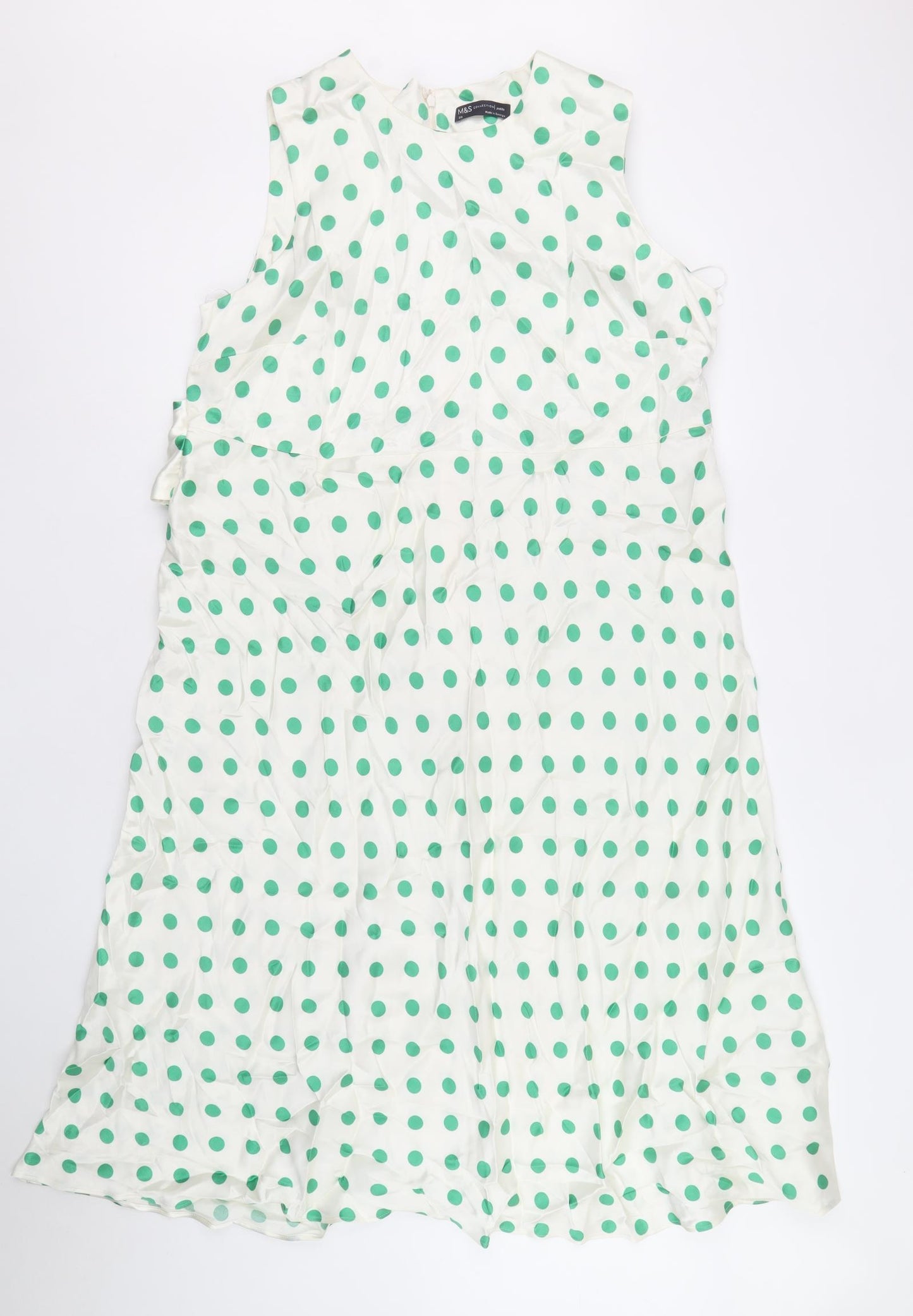 Marks and Spencer Womens Ivory Polka Dot Viscose A-Line Size 20 Round Neck Zip