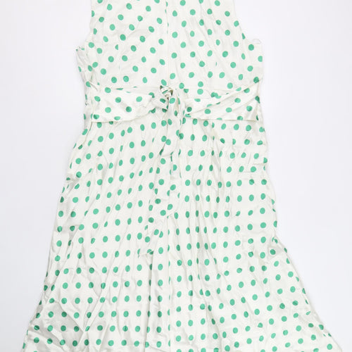 Marks and Spencer Womens Ivory Polka Dot Viscose A-Line Size 20 Round Neck Zip