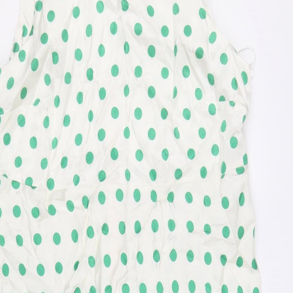 Marks and Spencer Womens Ivory Polka Dot Viscose A-Line Size 20 Round Neck Zip