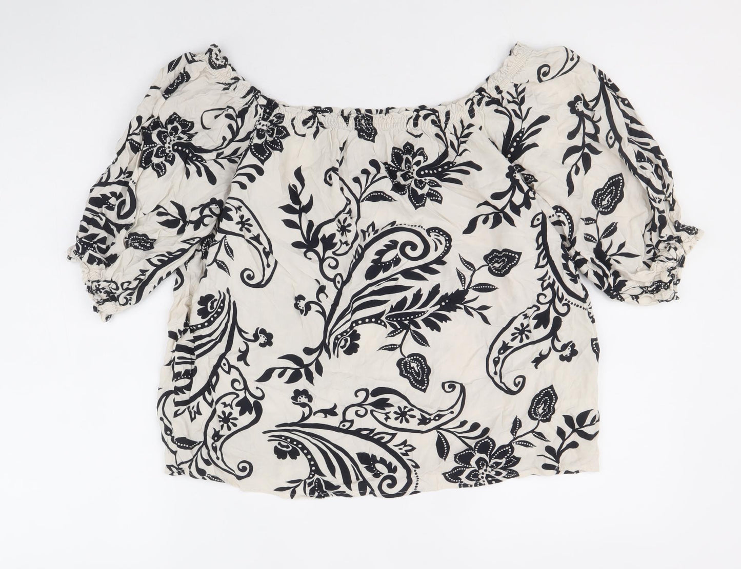 F&F Womens Black Paisley Viscose Basic Blouse Size 12 Off the Shoulder