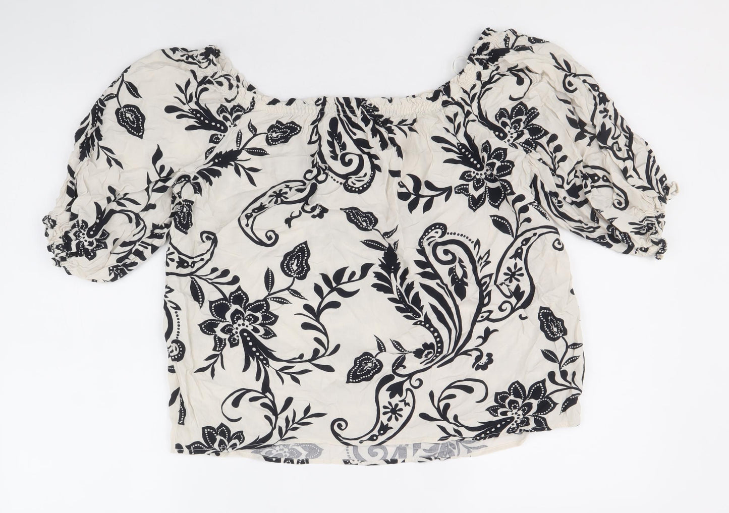 F&F Womens Black Paisley Viscose Basic Blouse Size 12 Off the Shoulder