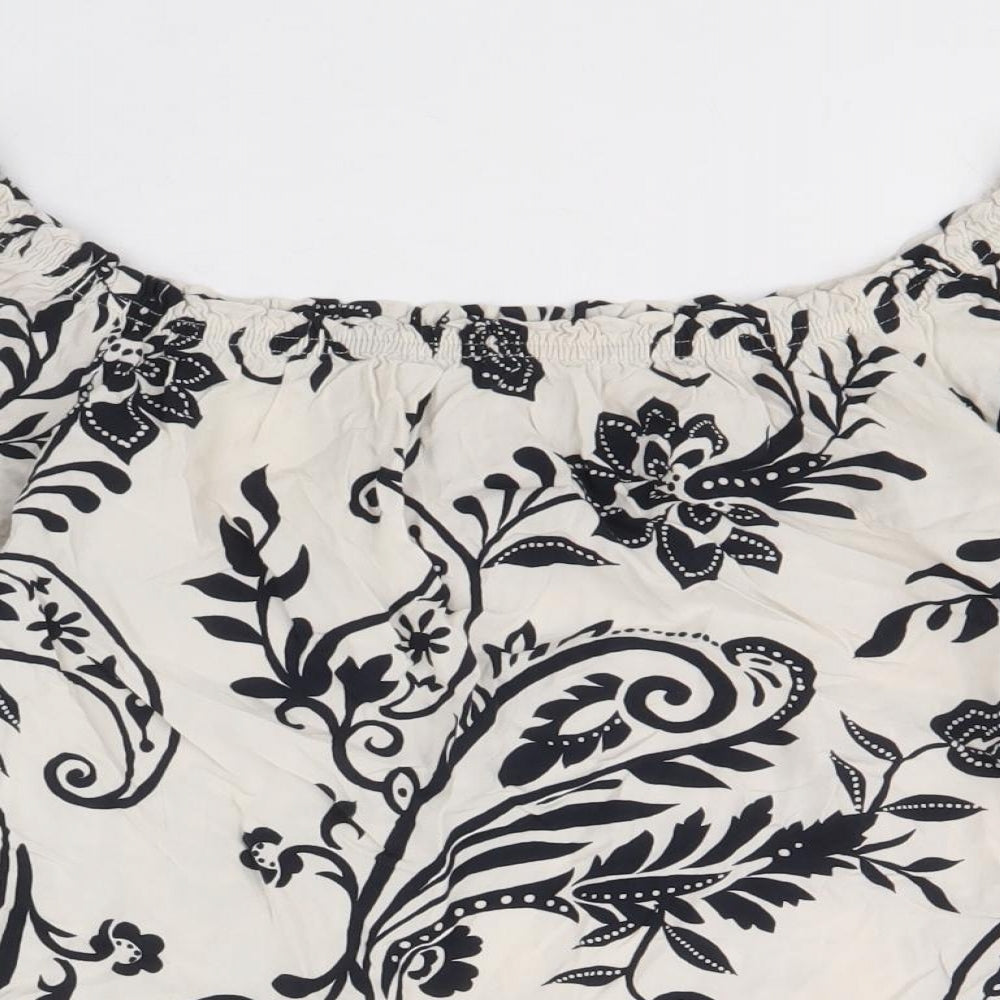 F&F Womens Black Paisley Viscose Basic Blouse Size 12 Off the Shoulder