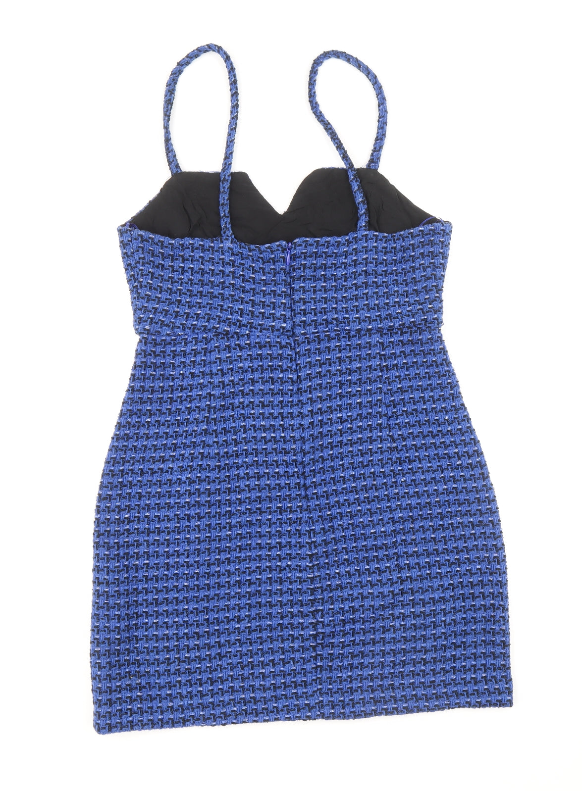 Zara Womens Blue Geometric Cotton Shift Size M V-Neck Zip