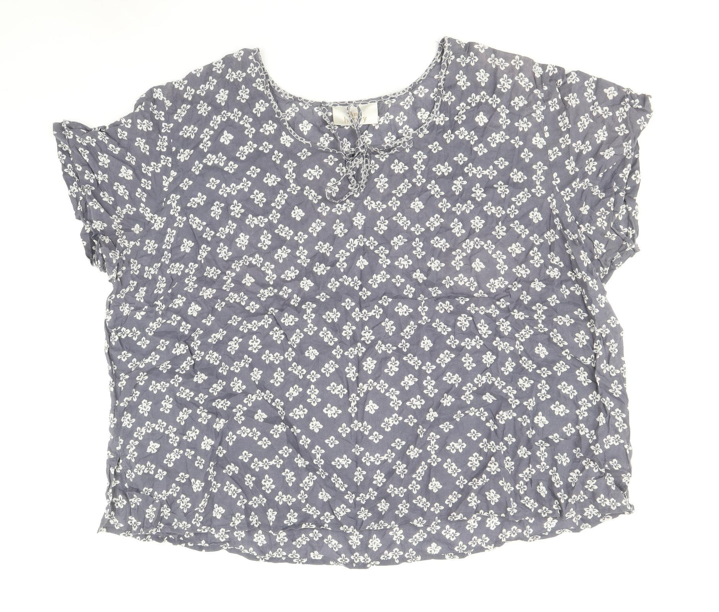 Ann Harvey Womens Grey Geometric 100% Cotton Basic Blouse Size 24 Round Neck
