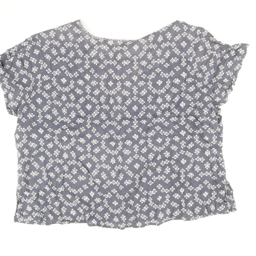 Ann Harvey Womens Grey Geometric 100% Cotton Basic Blouse Size 24 Round Neck