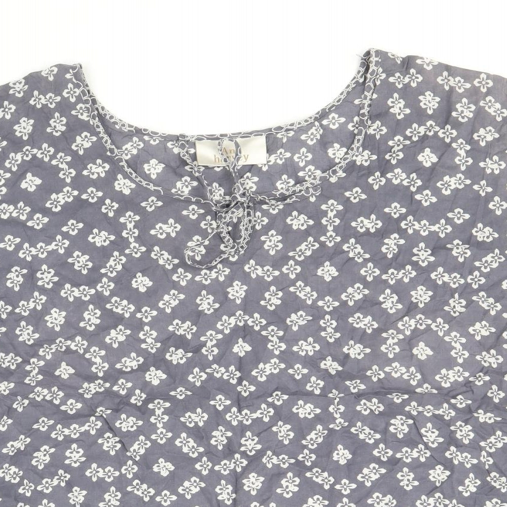 Ann Harvey Womens Grey Geometric 100% Cotton Basic Blouse Size 24 Round Neck