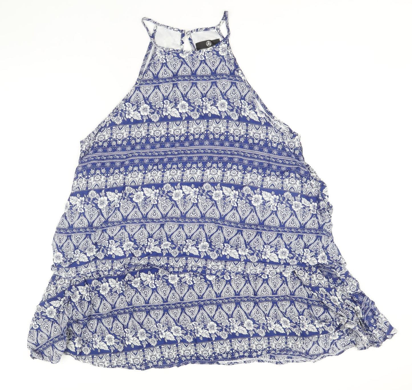 Missguided Womens Blue Geometric Viscose A-Line Size 6 Halter Button